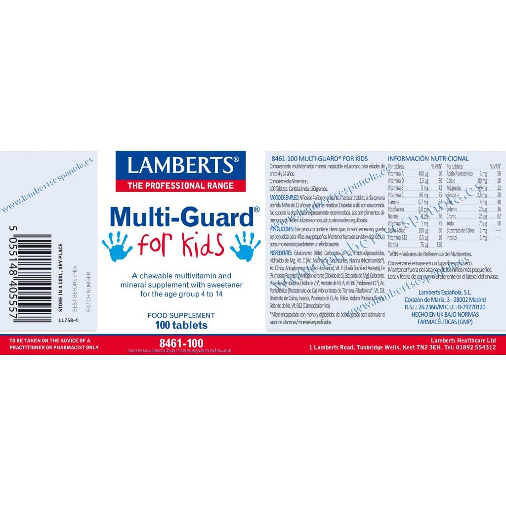 Pakket 2x Multi-Guard voor kinderen. Vitaminen en mineralen, Lamberts, 100 kauwtabletten