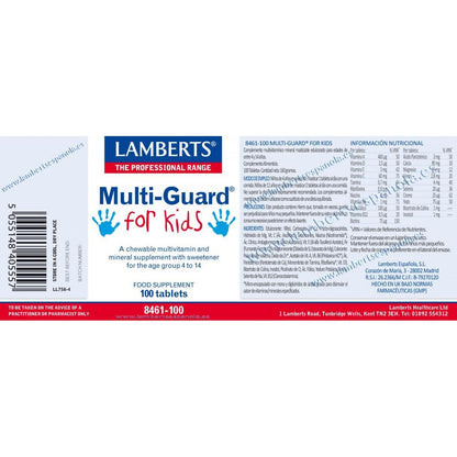 Pakket 2x Multi-Guard voor kinderen. Vitaminen en mineralen, Lamberts, 100 kauwtabletten