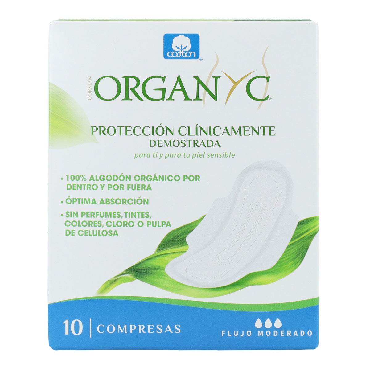 Serviettes hygiéniques avec ailettes en sachet individuel Organyc 10 unités