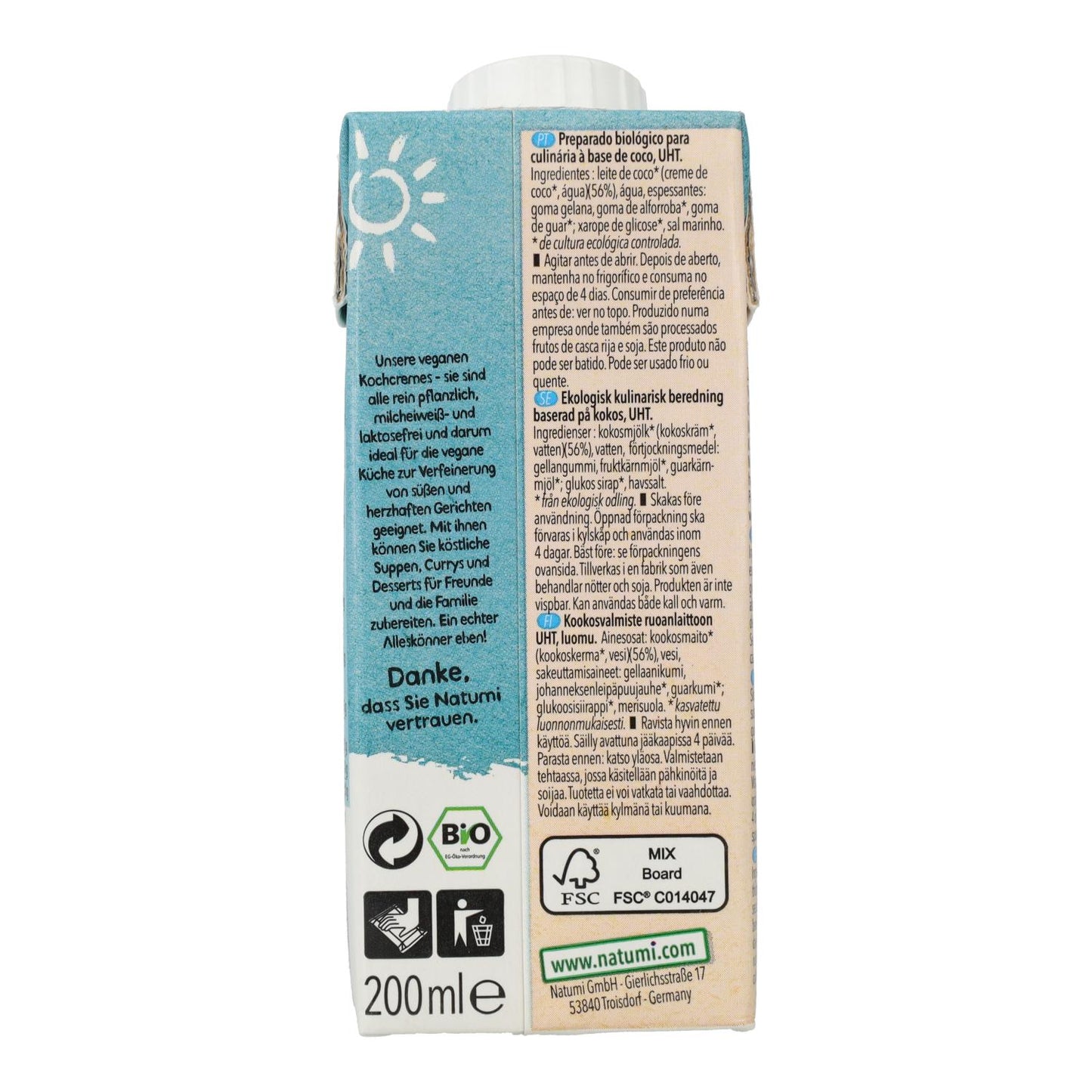 Kokosnuss-Kochcreme Natumi, 200 ml