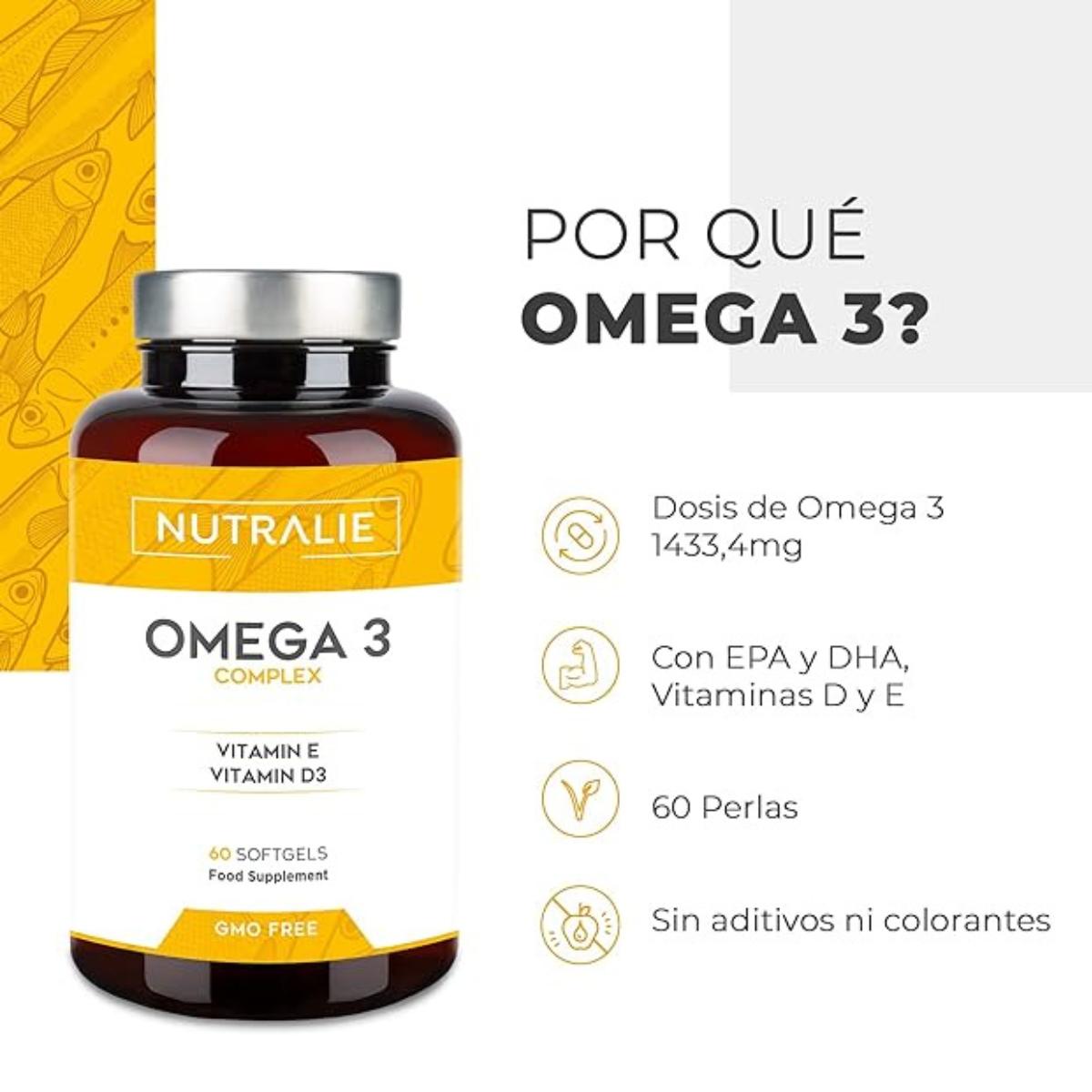 Omega-3-Komplex 2000 mg + Vitamin E und D3 DHA EPA Nutralie 60 Softgels