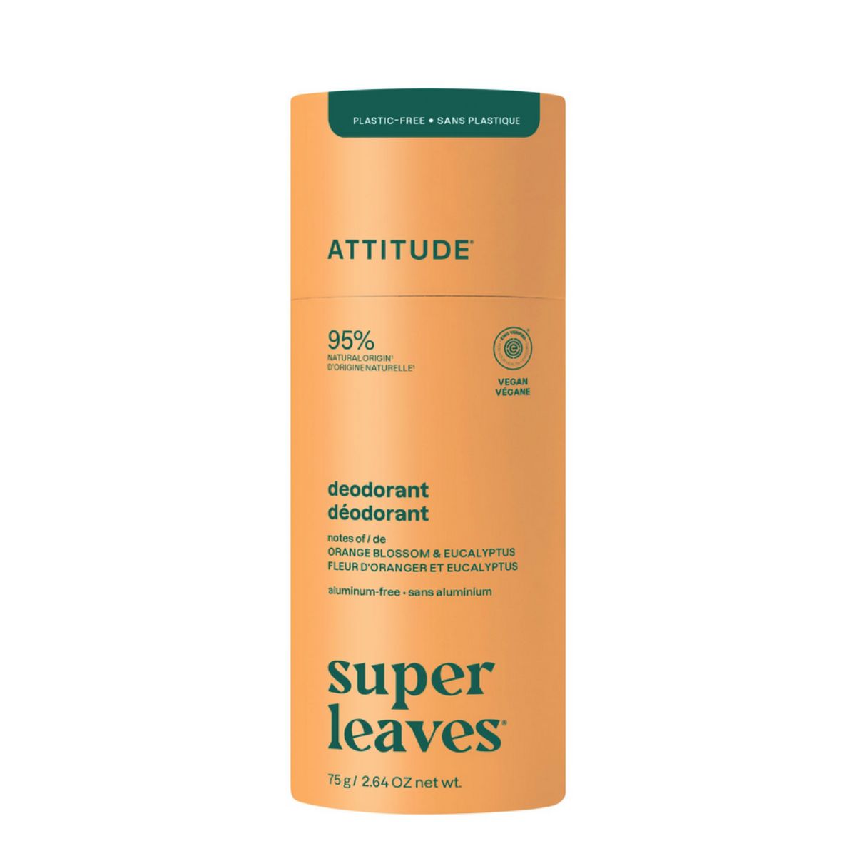 Super Leaves Deodorant – Orangenblüte und Eukalyptus – plastikfrei, Attitude, 75 g