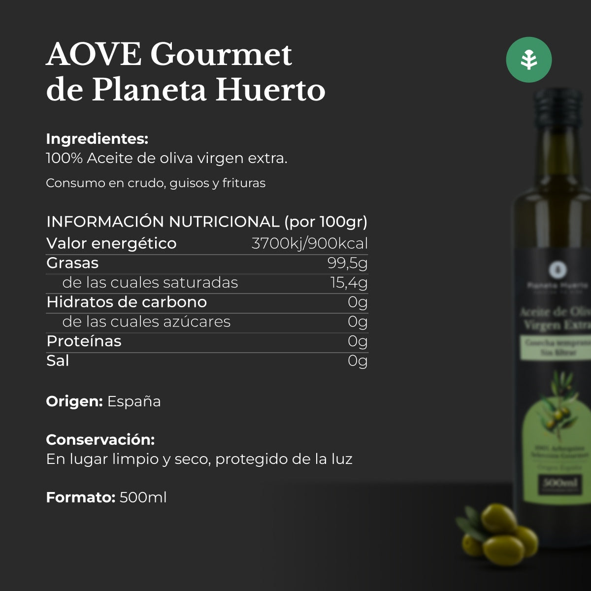 3er-Pack Planeta Huerto, ungefiltertes natives Olivenöl extra aus früher Ernte, grün, 500 ml