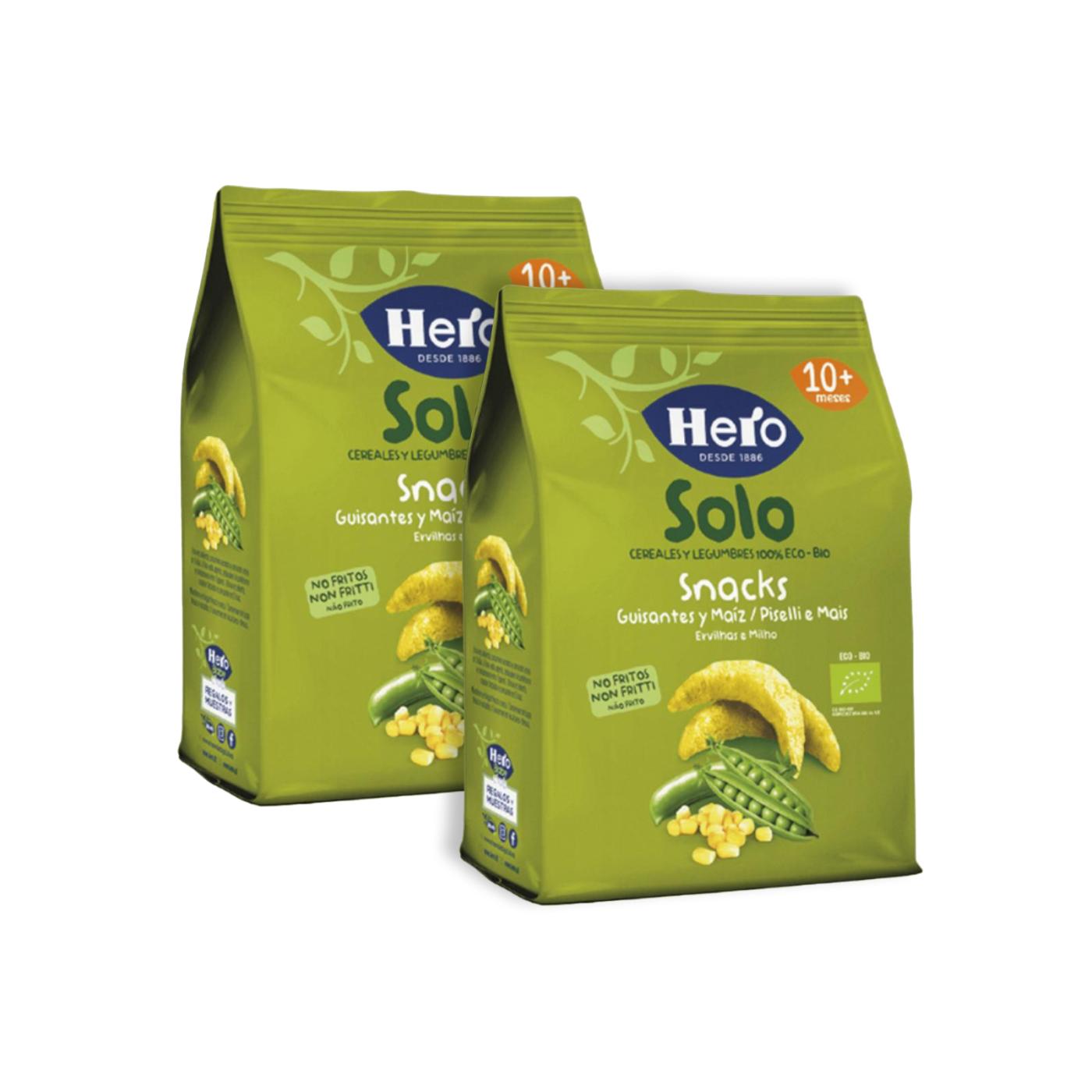 Promocyjny zestaw 2xPrzekąski z groszku i kukurydzy Eco-Bio od 10 miesiąca życia, torebka 40 g - Hero Solo