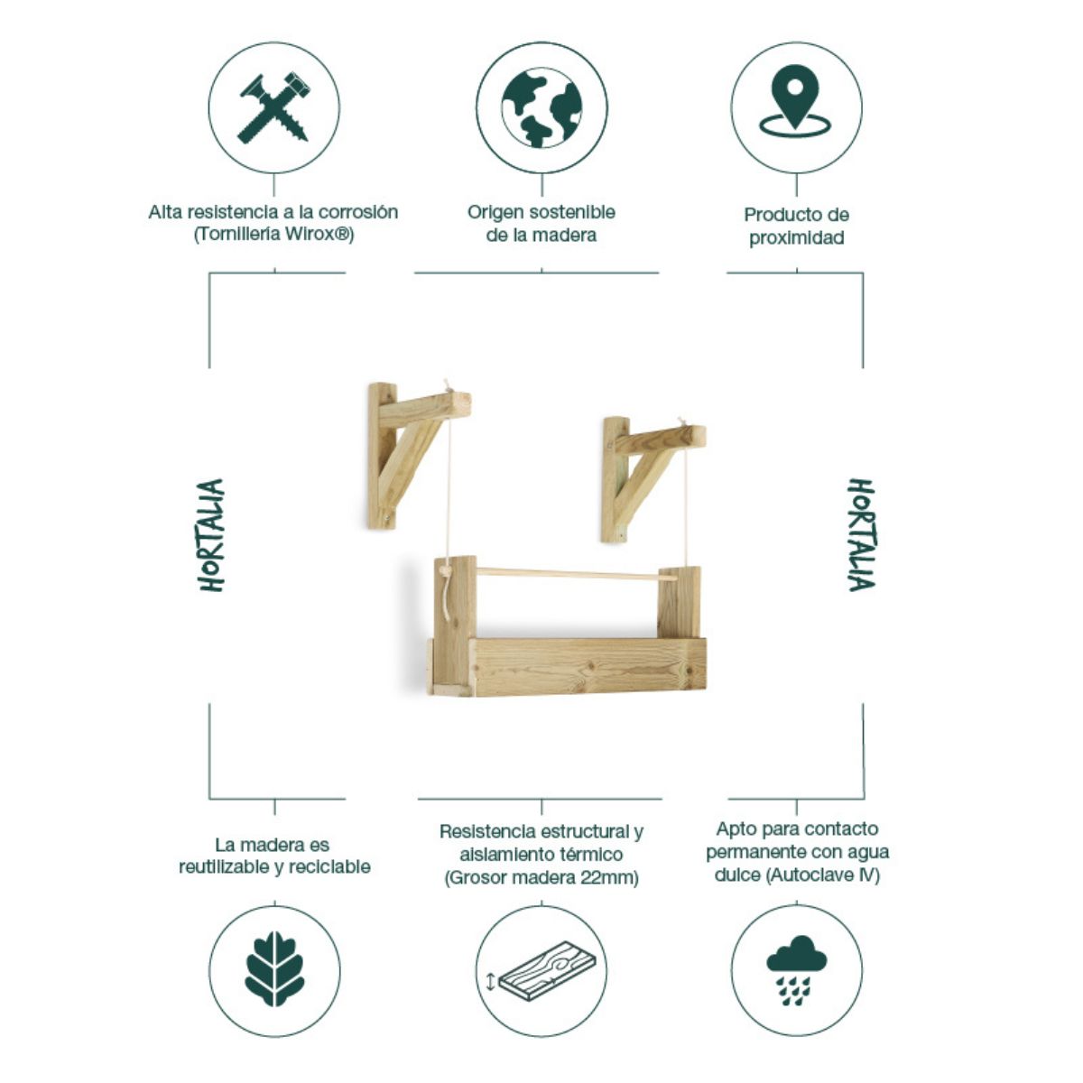 Vertikaler Pflanzkübel Big Woody 1 Hortalia-Tablett