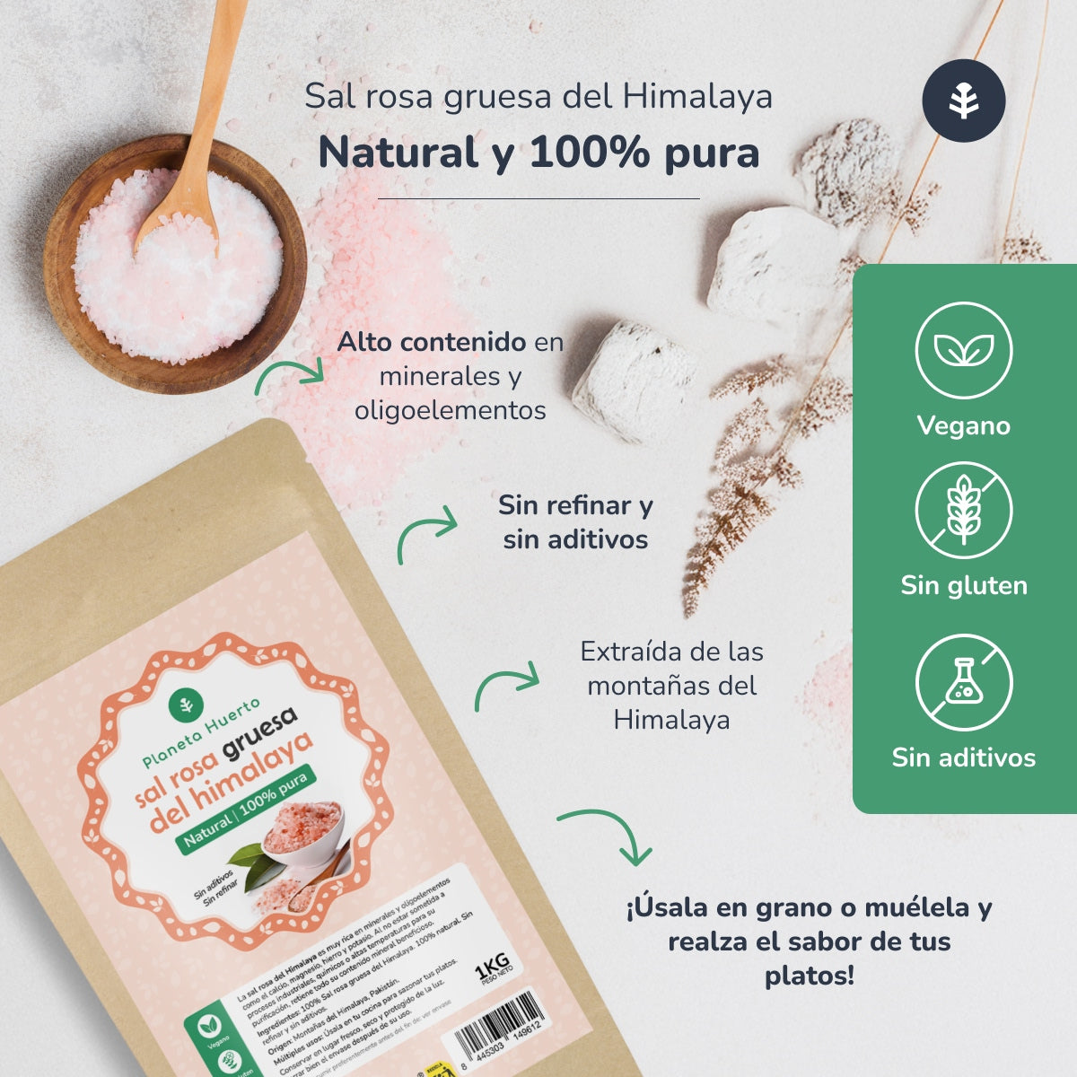 Grof zout uit roze Himalaya Planeta Huerto 1 kg