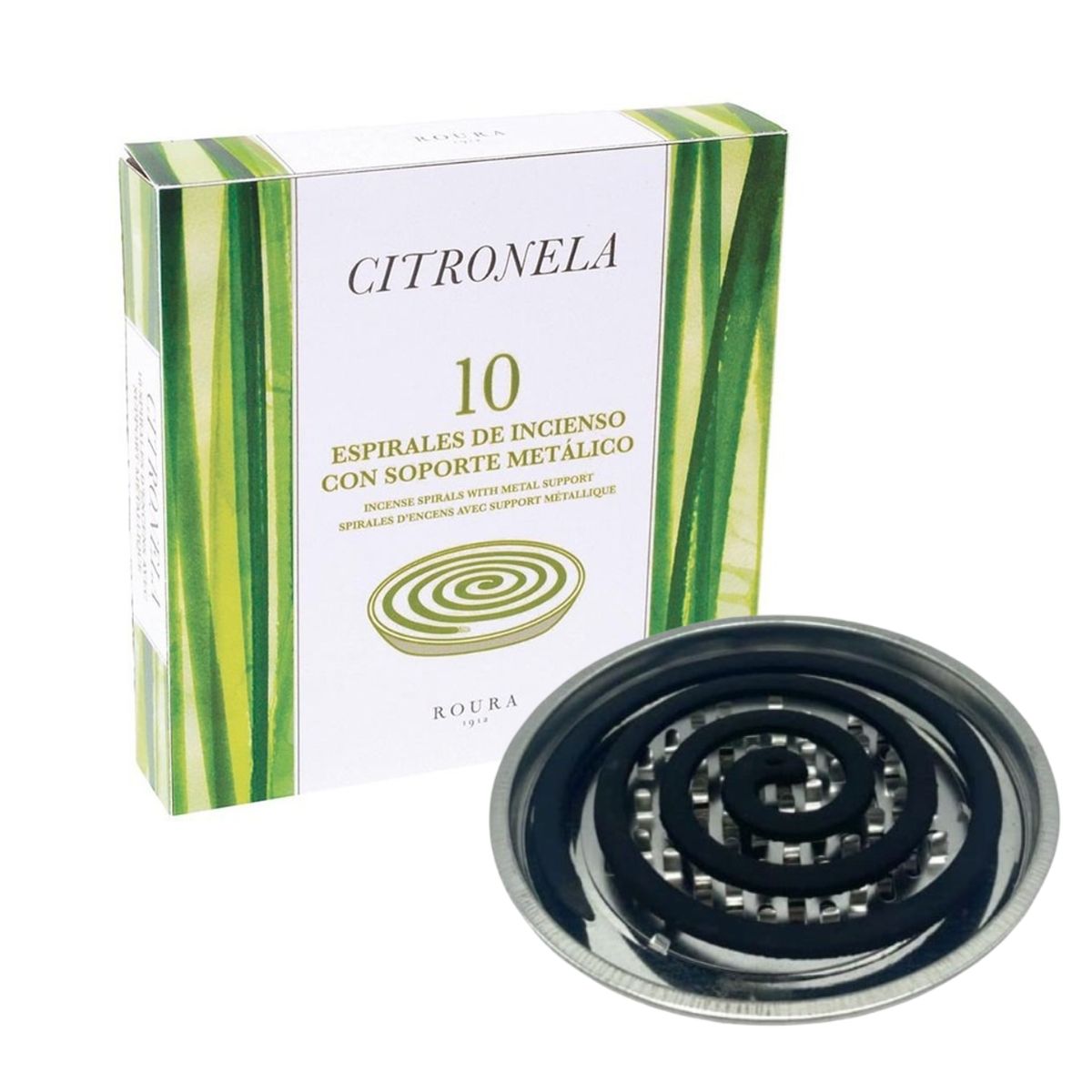 Citronella-Mückenschutzspirale mit Metallhalterung 10 Stück Roura