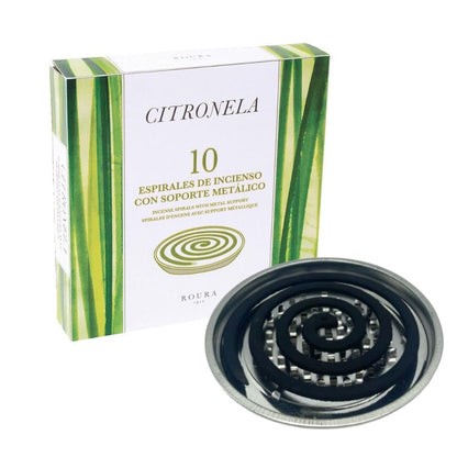 Citronella-Mückenschutzspirale mit Metallhalterung 10 Stück Roura