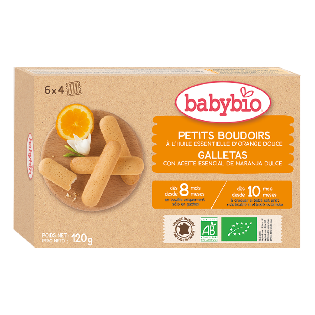 Bio ciastka dla niemowląt Babybio o smaku pomarańczowym 120 g