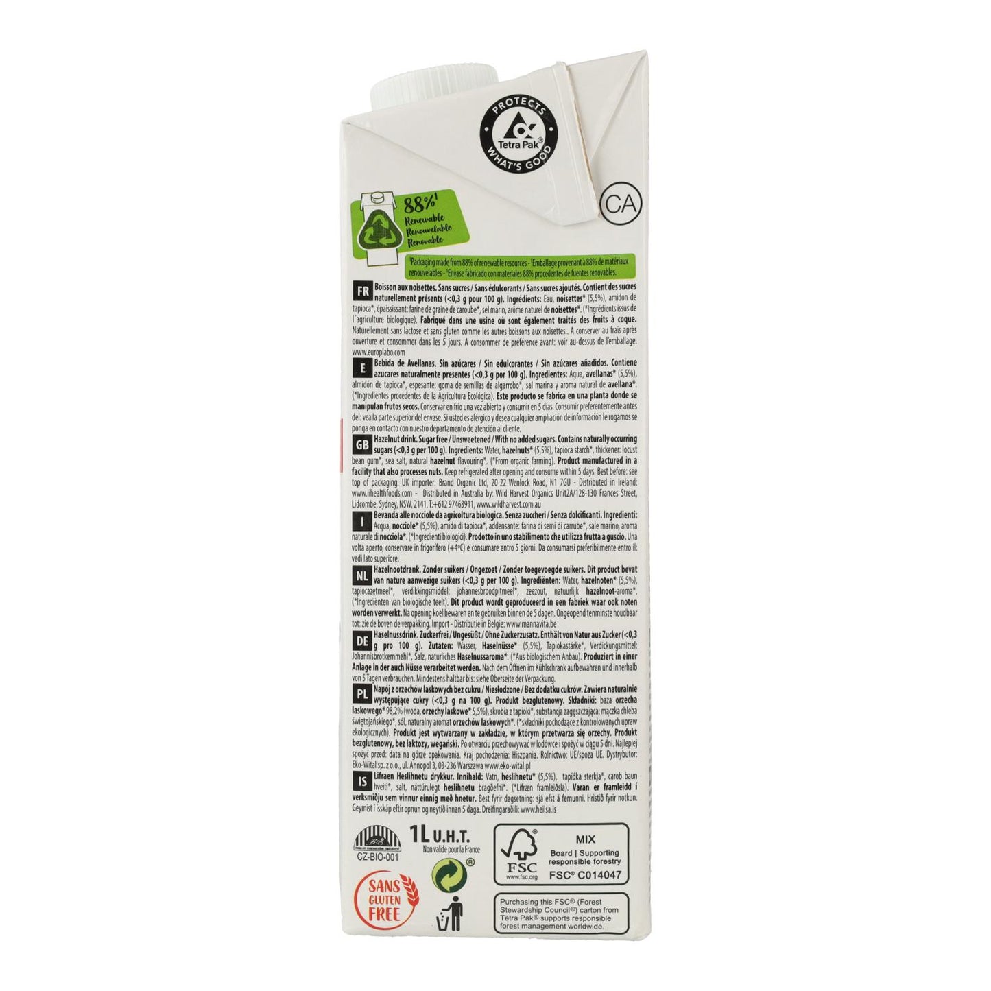 Zuckerfreies Haselnussgetränk Ecomil 1 l