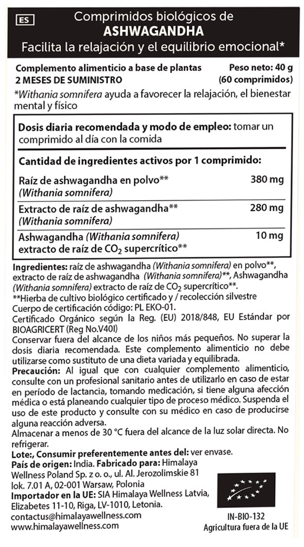 Ashwagandha Organic, Himalaya, 60 Kapseln