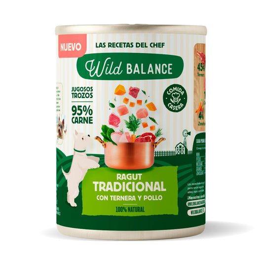 Lata completa Ragut Tradicional de Ternera y Pollo para Perros Wild Balance 400 g