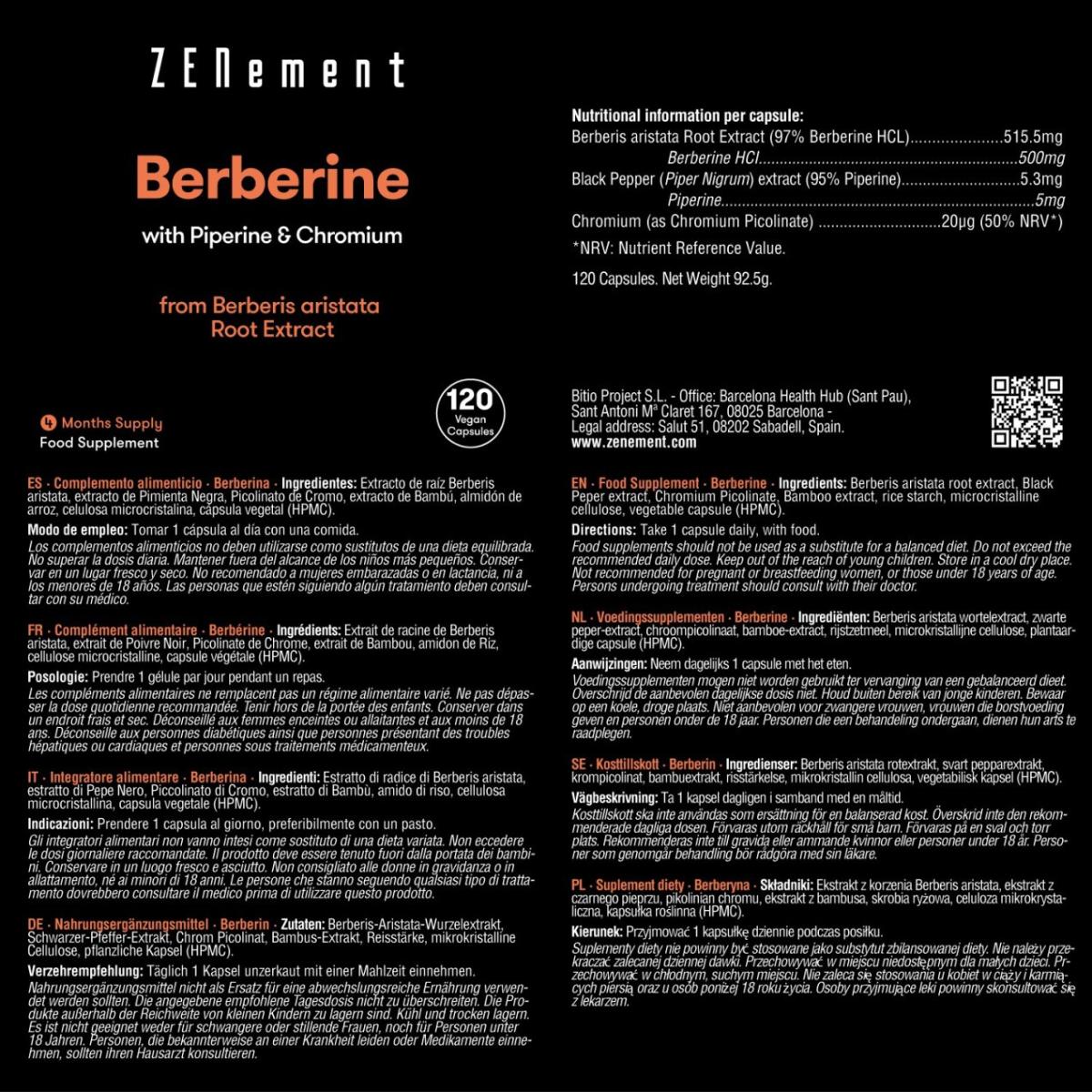 Berberine 500 mg Zenement, 120 tabletten