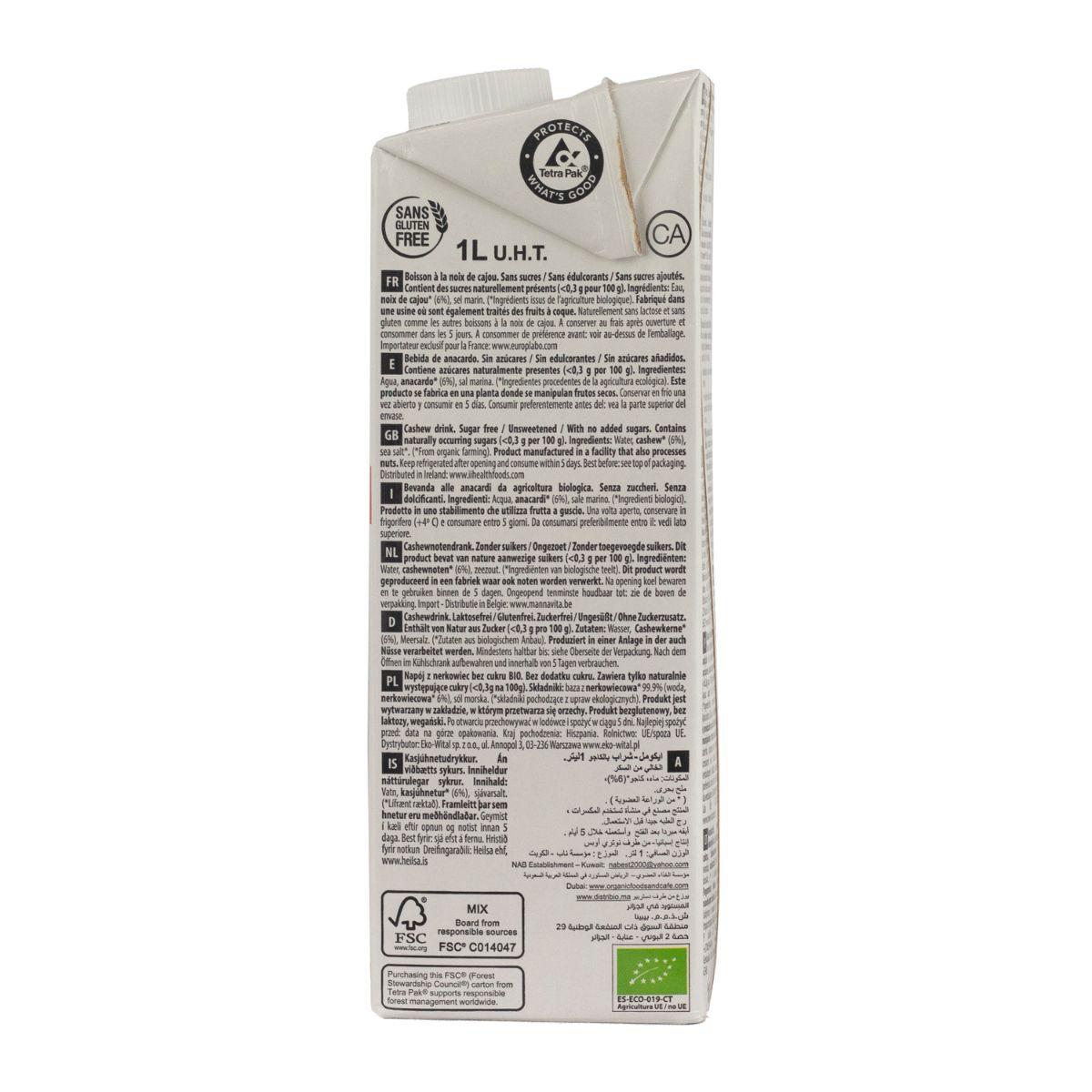 Pflanzliches Getränk Cashew Nature Bio Ecomil 1 l