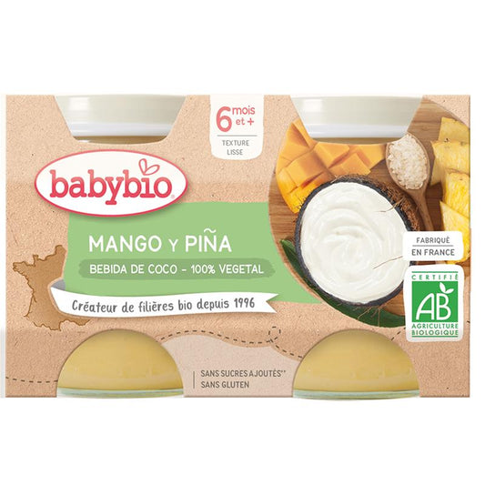 Yogurt vegetale Mango, Ananas e Bevanda al cocco 2x130 g, Babybio
