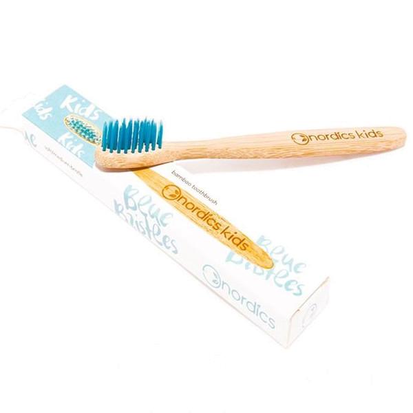 Brosse à dents en bambou pour enfants Nordics Oral Care, bleue