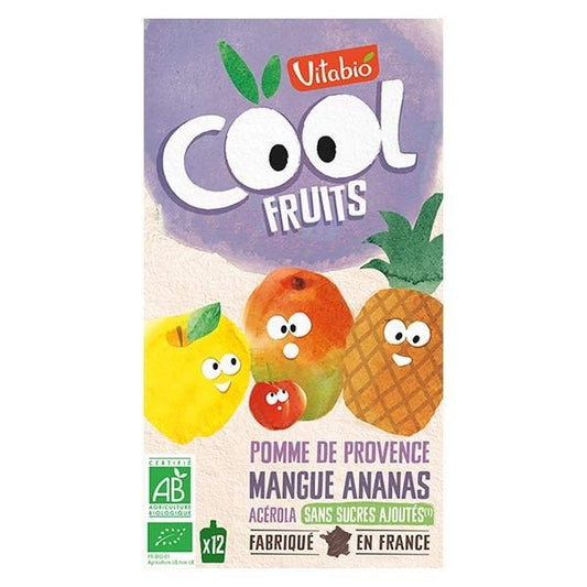 Pakket van 12 stuks Cool Fruits Appel, Mango en Ananas 90 g VITABIO