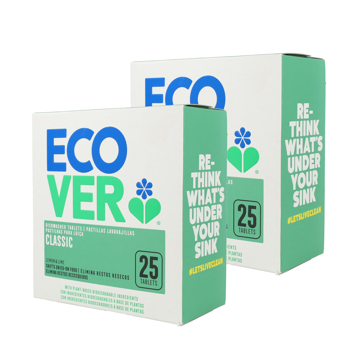 Pack of 2x Classic Dishwasher Tablets Ecover 25 tablets of 20g