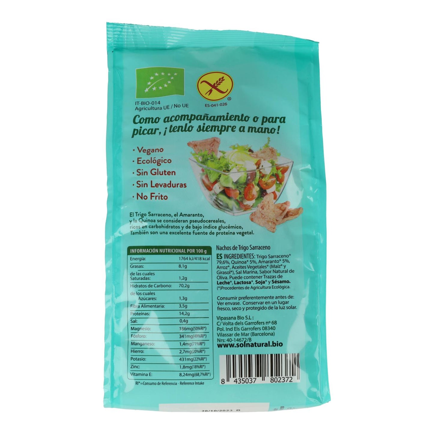 Nachos z pszenicy gryczanej z amarantusem i komosą ryżową BIO bezglutenowe Sol Natural 80 g