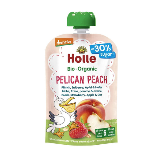 Biologische smoothie met perzik, aardbei, appel en haver (vanaf 6 maanden) PELICAN PEACH Holle 100 g
