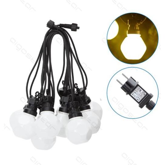 Ghirlanda LED 10 lampadine traslucide bianco caldo 8 m per interni ed esterni