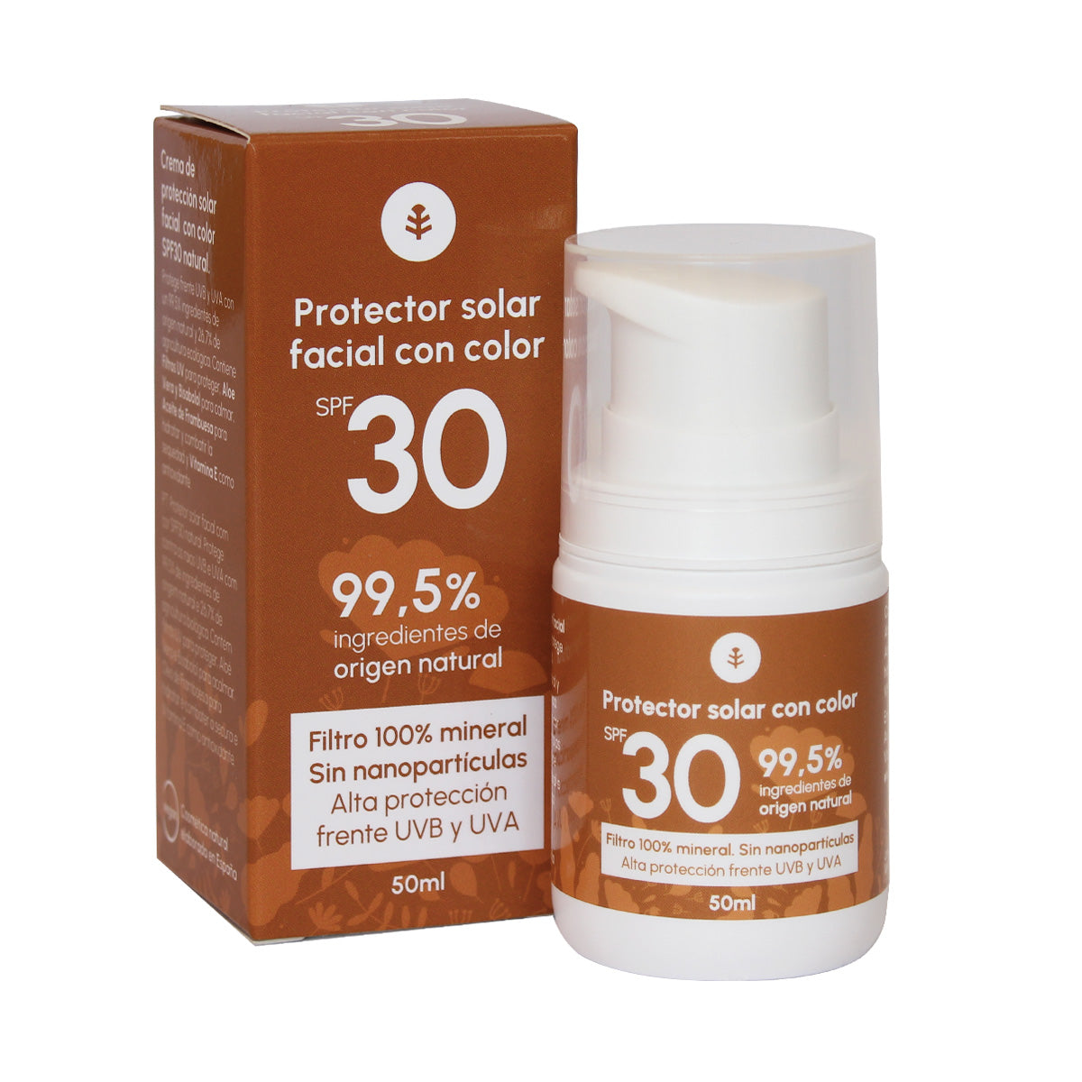 Ansiktskräm med solskydd och färg 100 % mineral SPF30 Planeta Huerto 50 ml