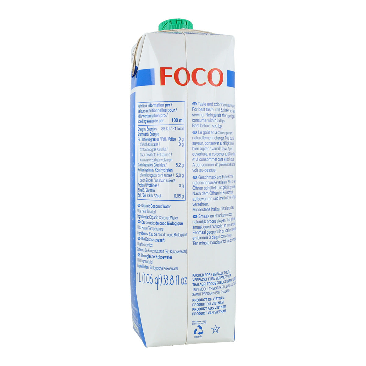 Pack 6x Eau de coco pure 100 % naturelle Foco 1 l