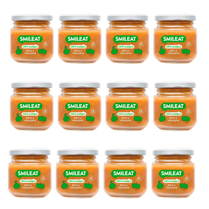 Pack of 12 Pear and Apple Jars +6 Months Smileat, 130 g