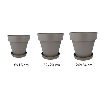 Confezione vaso con piattino color tortora Tes 22 x 20 cm