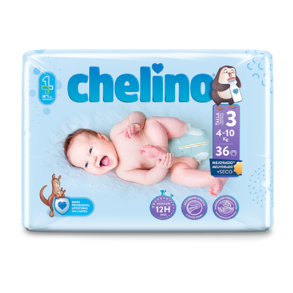 6er-Pack Windeln T3 liegend (4-10 kg) 36 Stück, Chelino