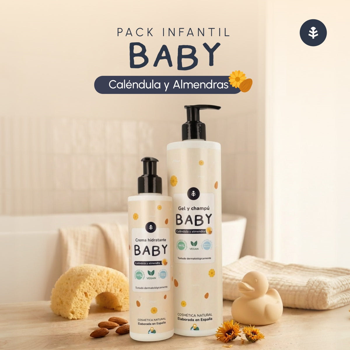 Calendula und Mandeln Kinderpackung: Gel und Shampoo + Feuchtigkeitscreme Planeta Huerto