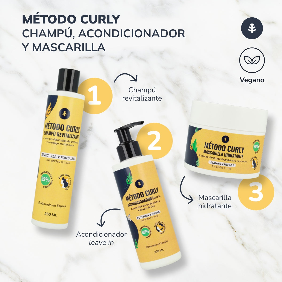 Curly Method Pack: shampoo, mask and leave in Planeta Huerto