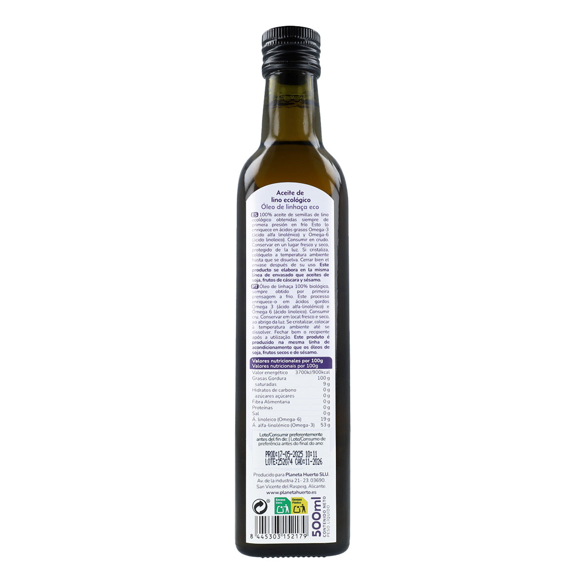 Pack of 2 ECO Planeta Huerto Cold-pressed Flaxseed Oil 500 ml