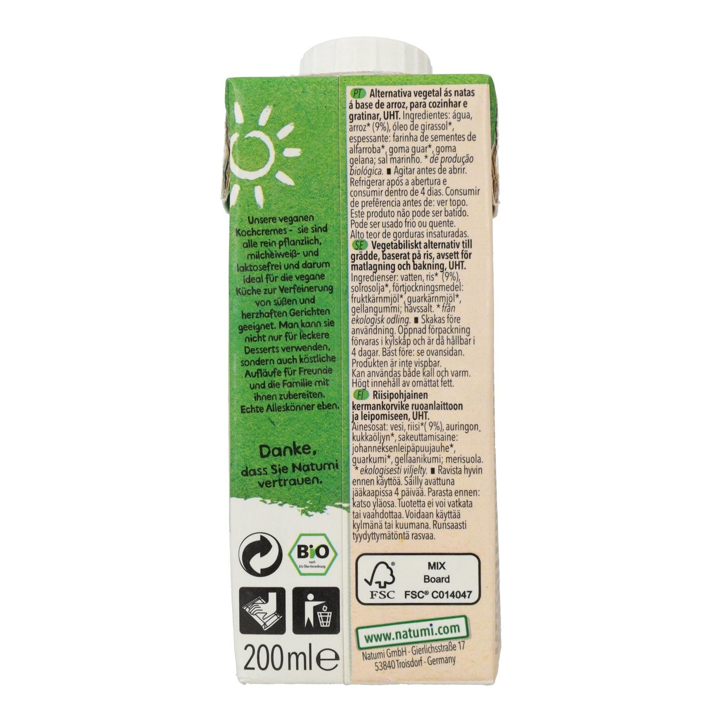 Vegansk matlagningssås av ris, flytande, Bio Natumi, 200 ml
