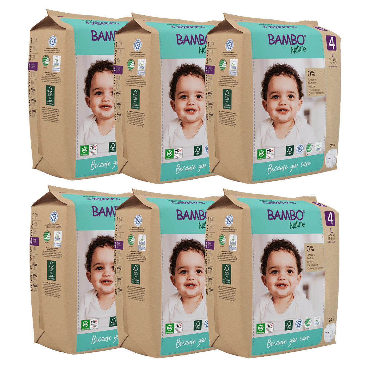 6er-Pack Bambo Nature Windeln T4 (7-14 kg) 24 Stück