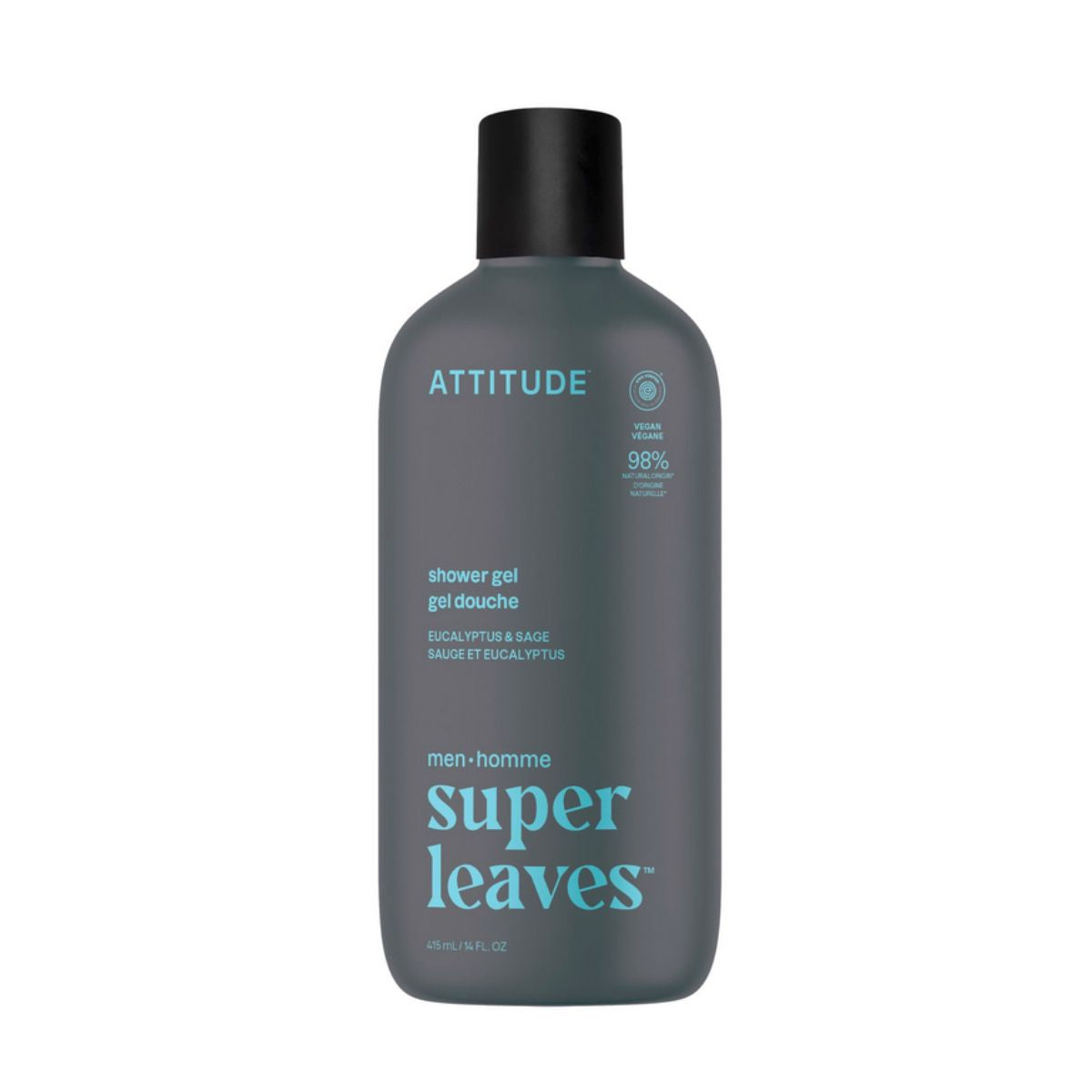 Super leaves men Shower Gel - Eucalyptus and Sage, Attitude, 415mL