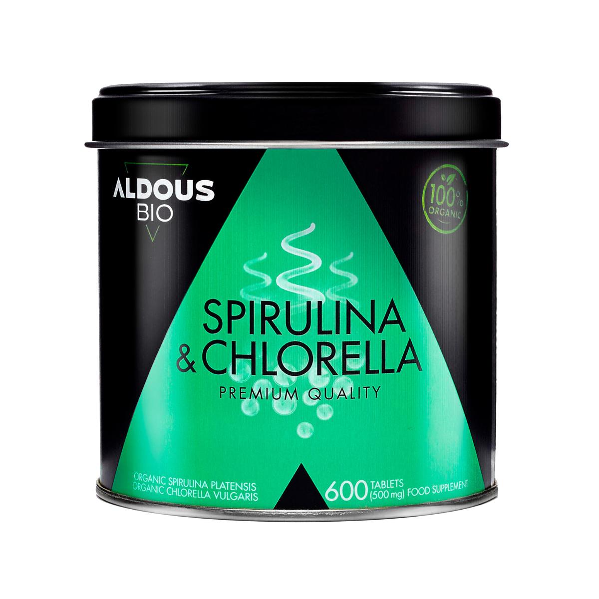 Mix di spirulina e clorella biologica, 600 compresse Aldous Bio