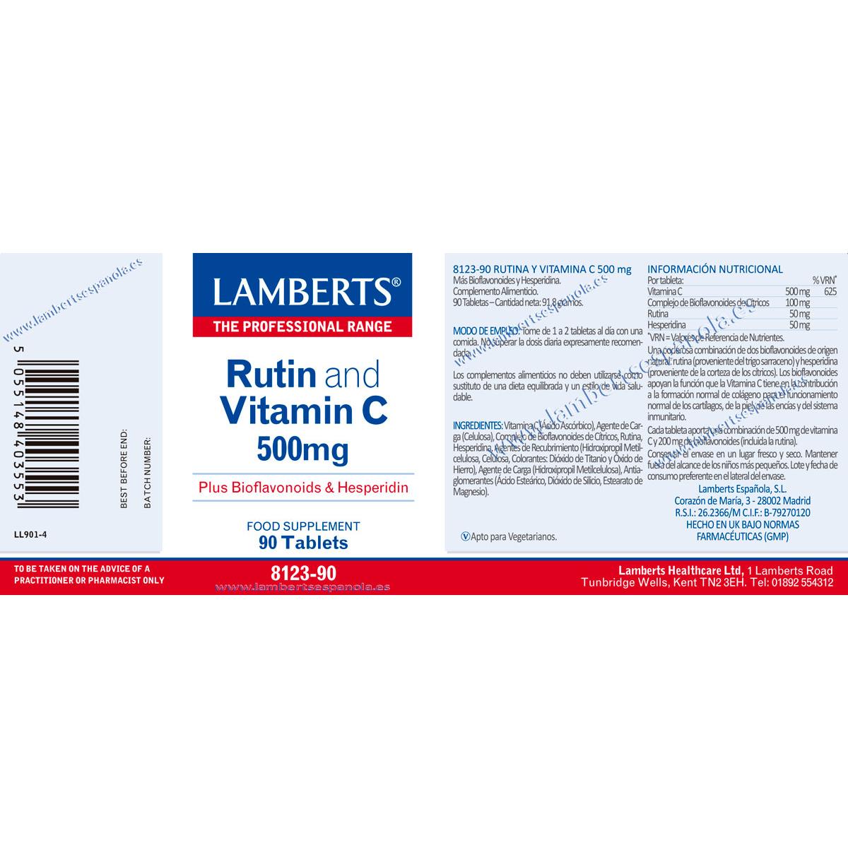 Rutin and Vitamin C 90 tablets, Lamberts