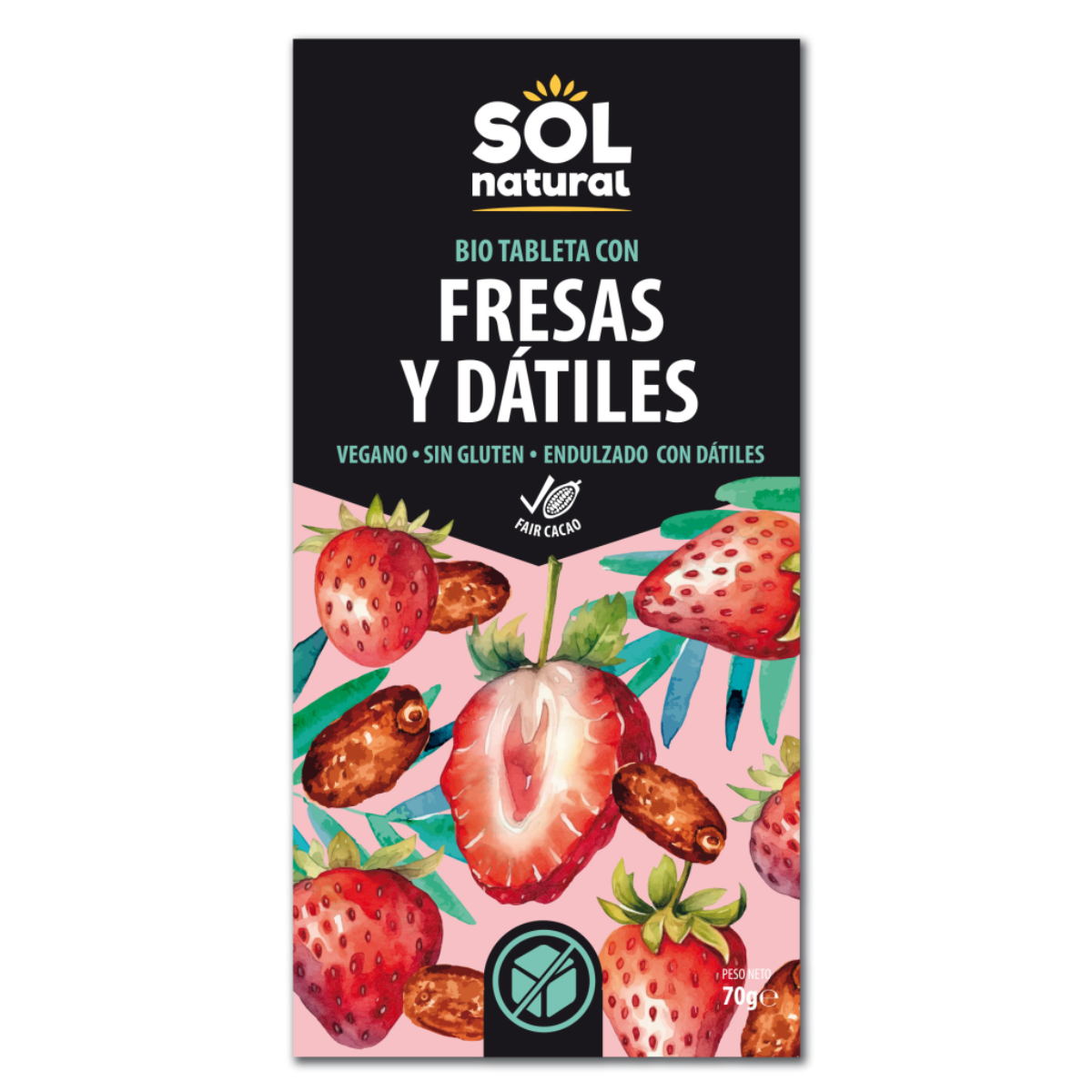 Vegan Chocolate with Strawberries and Dates BIO Sol Natural 70 g