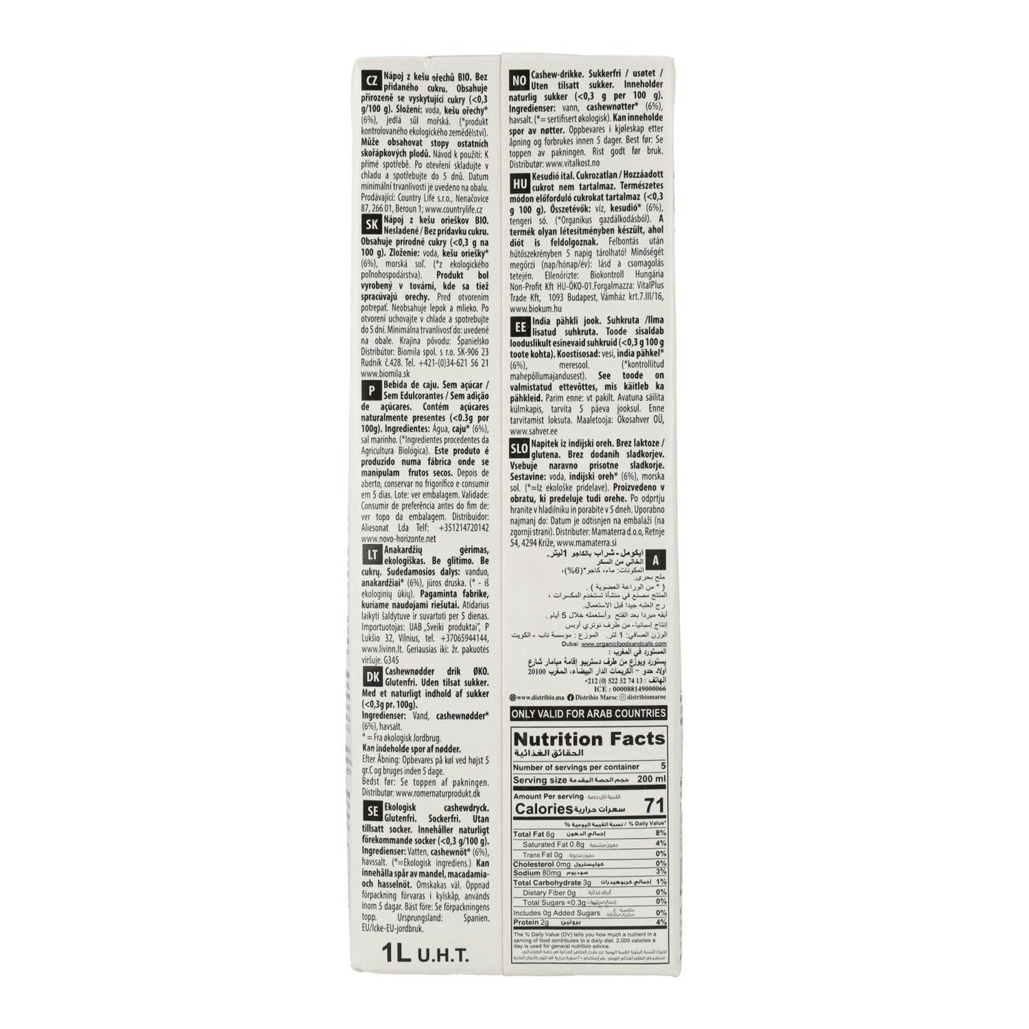 Pflanzliches Getränk Cashew Nature Bio Ecomil 1 l