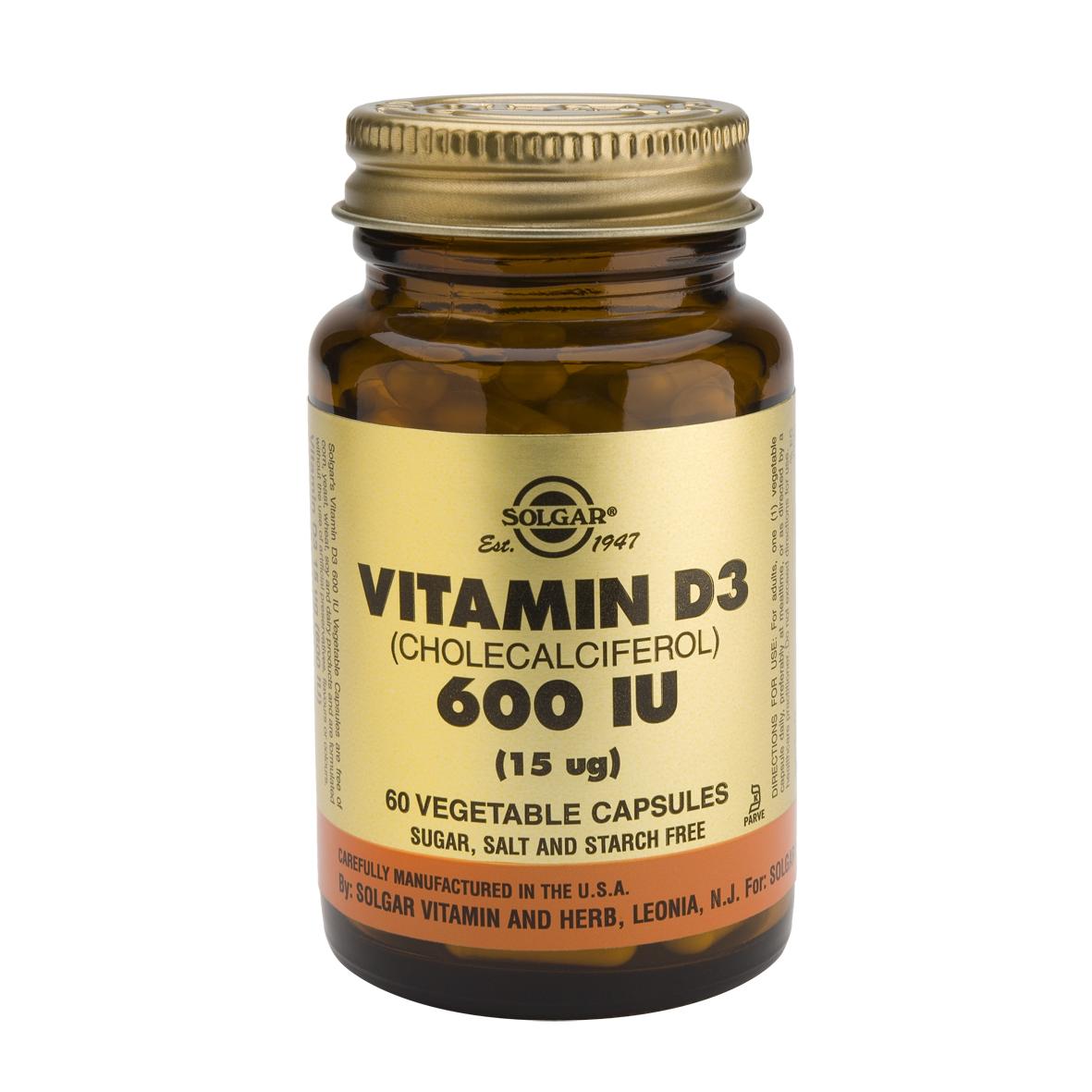 Vitamin D3 600 IE 15 μg Solgar, 60 pflanzliche Kapseln