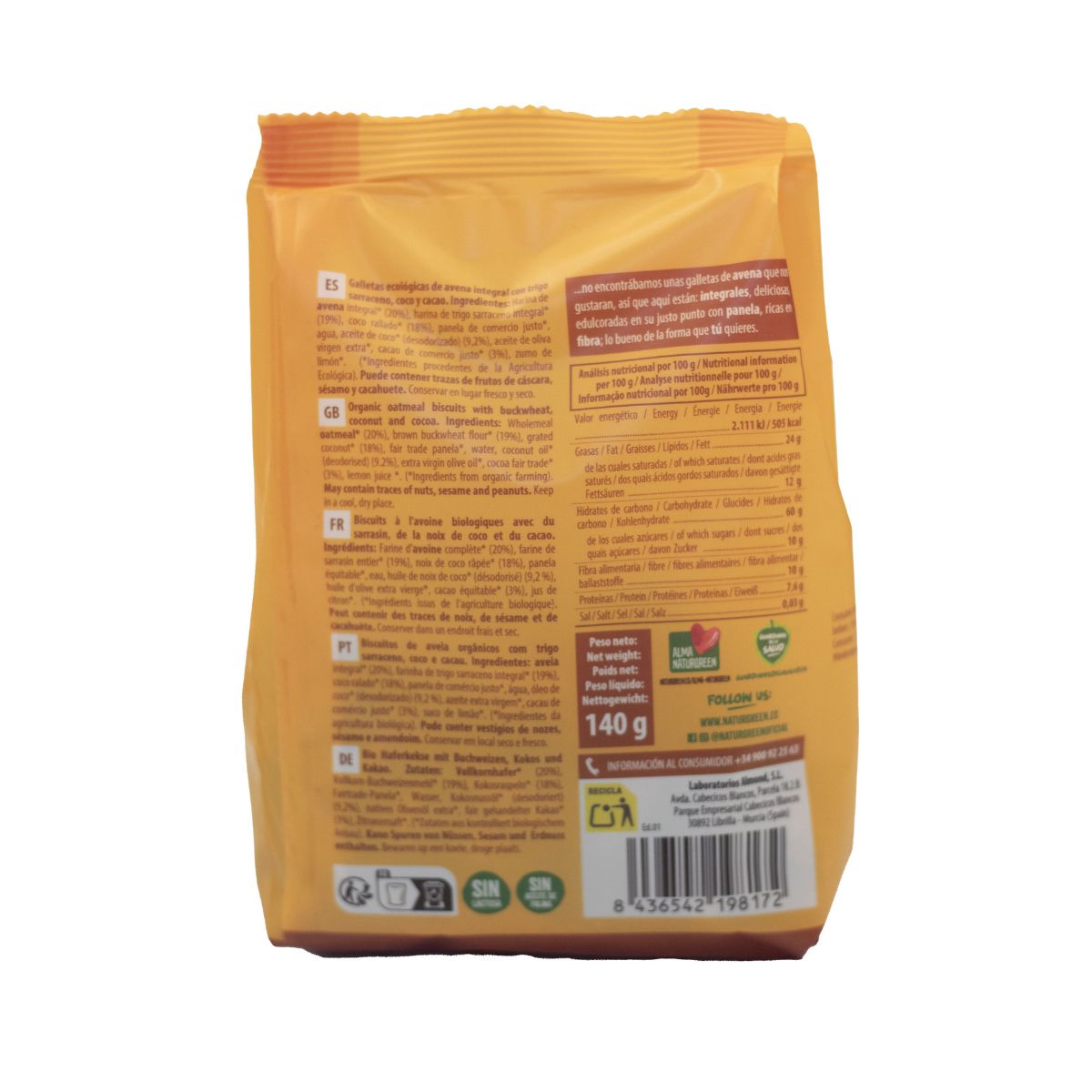 Volkoren havermoutkoekje met boekweit, kokos en cacao Bio NaturGreen 140 g