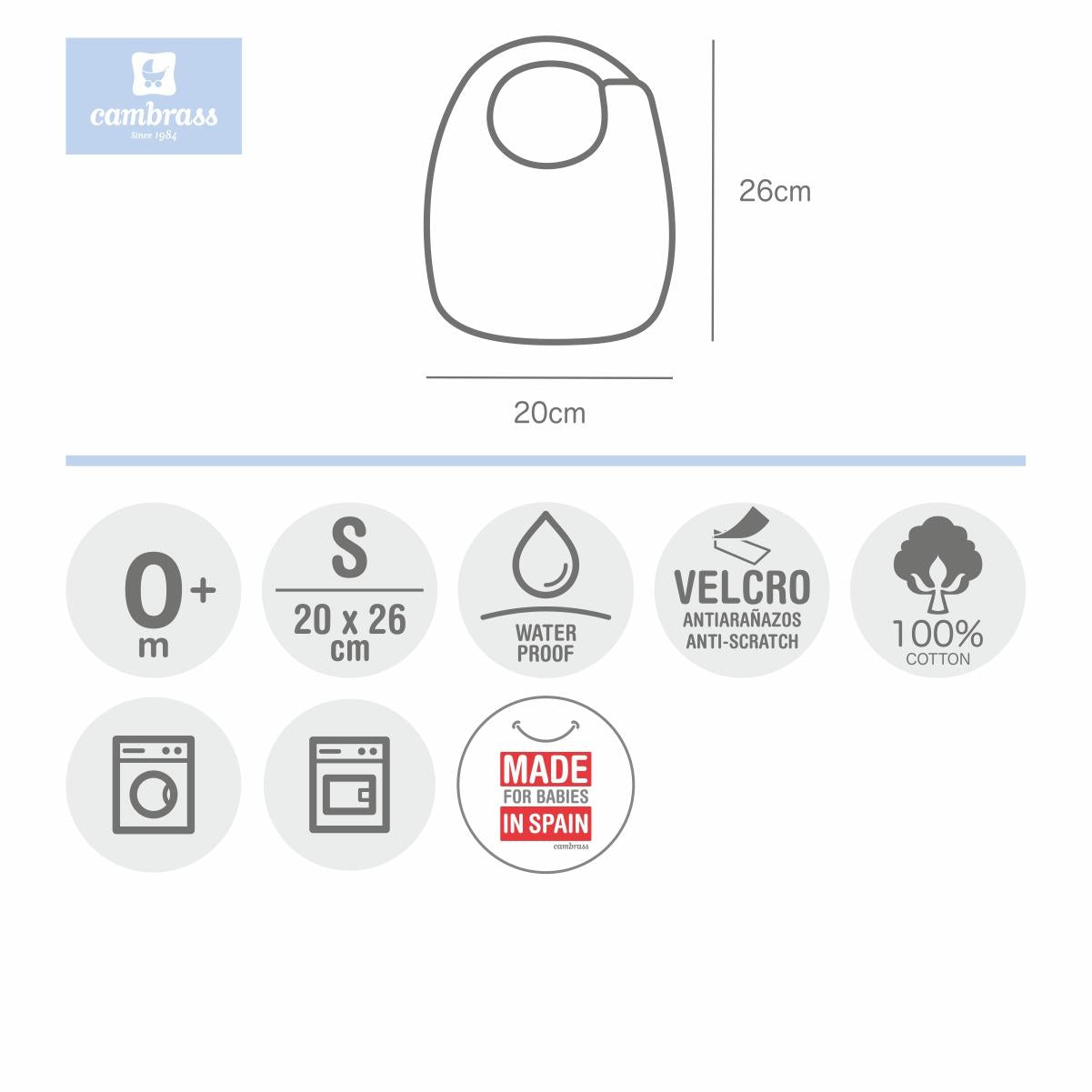 Babero cuadrado con Velcro Celeste 20x26 cm. Color Rosa