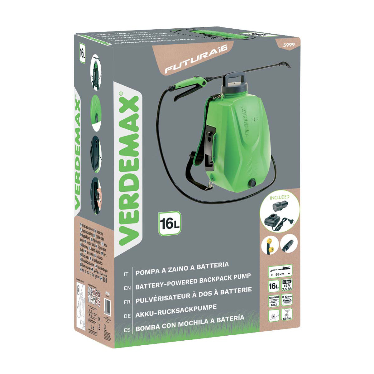 Spruzzatore a zaino a batteria 16 l Verdemax