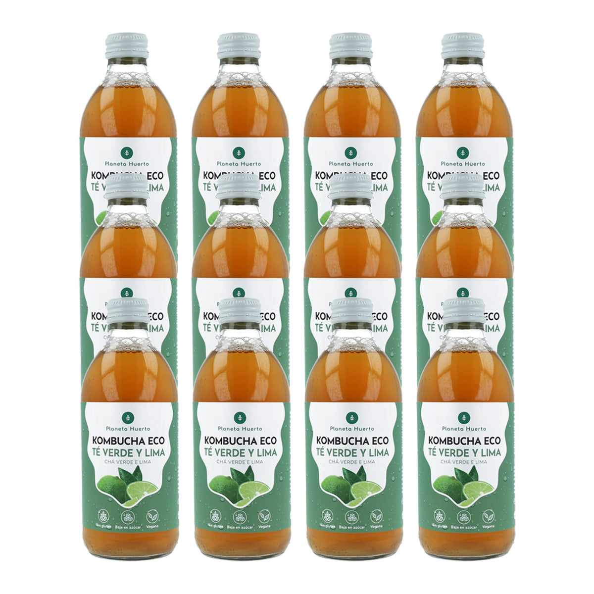 Pack of 12 Planeta Huerto organic green tea and lime kombucha 330 ml