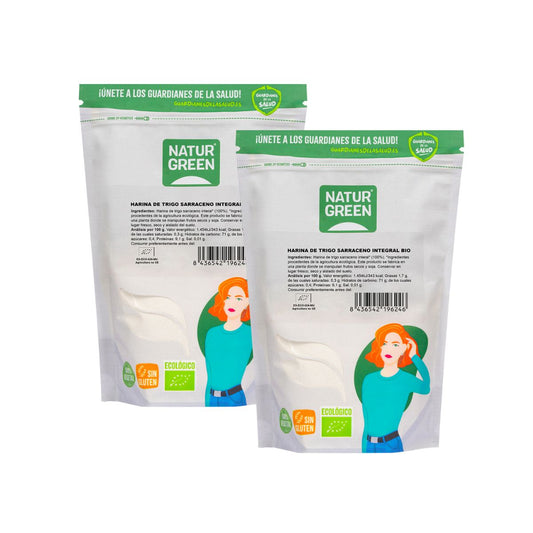 Lot de 2 farines de sarrasin complet bio sans gluten NaturGreen 500 g