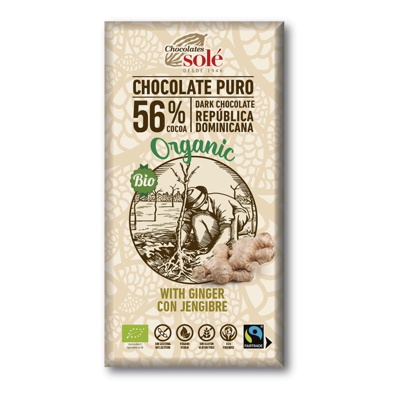Biologische pure chocolade met gember Solé 100 g