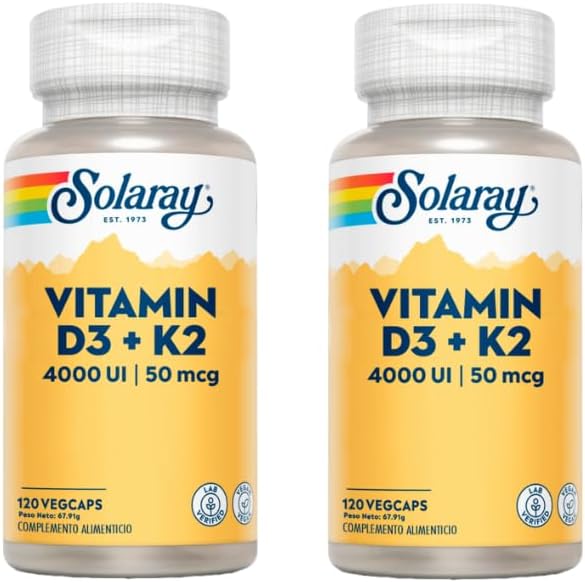 Pack 2X Vitamine D3 & K2 (Mk7) 120 gélules Solaray