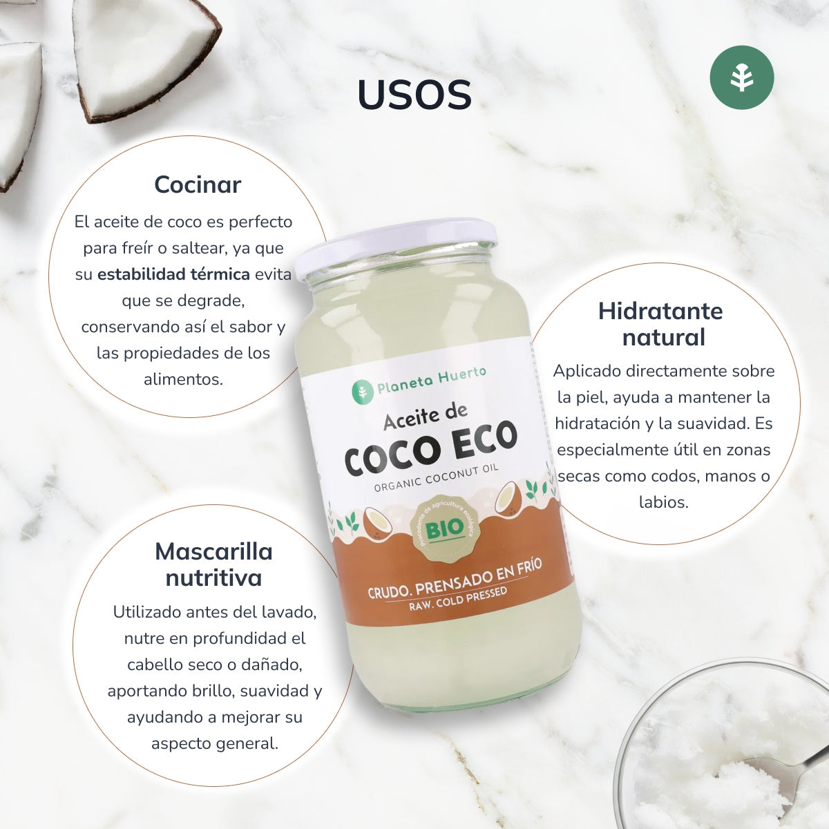 Pack of 2 ECO coconut oils Planeta Huerto 860 ml