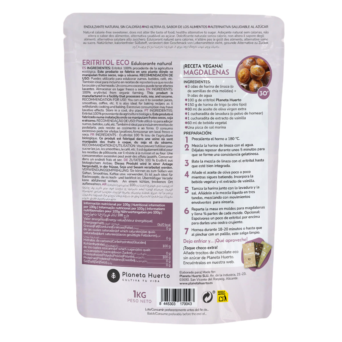 Eritritritol ECO Planeta Huerto 1 kg